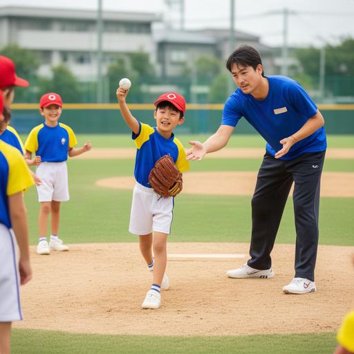 千葉市の小学生が野球クリニックで投球を学ぶ様子