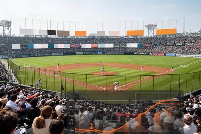 千葉の野球場で観客が試合を見つめる様子と外野フェンス広告