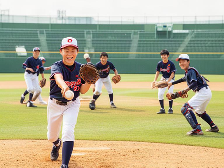 千葉の球場で日韓のユース選手が笑顔で守備練習をする様子